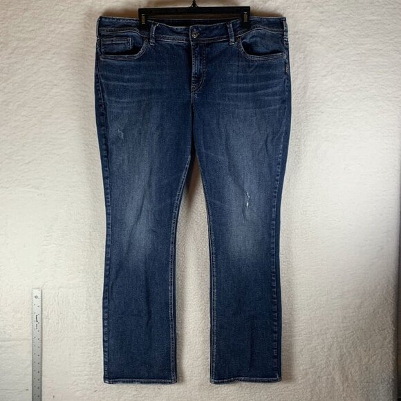 Silver Jeans Elyse Slim Bootcut Women 20 X 33 Blue Denim Stretch Distressed 9708 - Picture 1 of 14